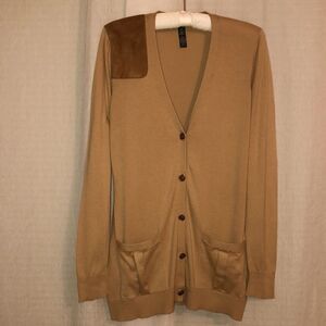 LRL M Tan Brown Five Button Front 💯Cotton Fine Knit Cardigan Sweater